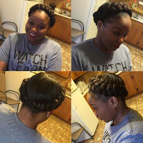 11 Crown Braid Styles Perfect For Spring Protective Styling [Gallery] - Black Hair Information Crown Hairstyles Braided, Halo Braid With Weave, Halo Braid Natural Hair, Braids Crown, Halo Braids, Halo Braid, Braided Prom Hair, Crown Black, Pelo Afro