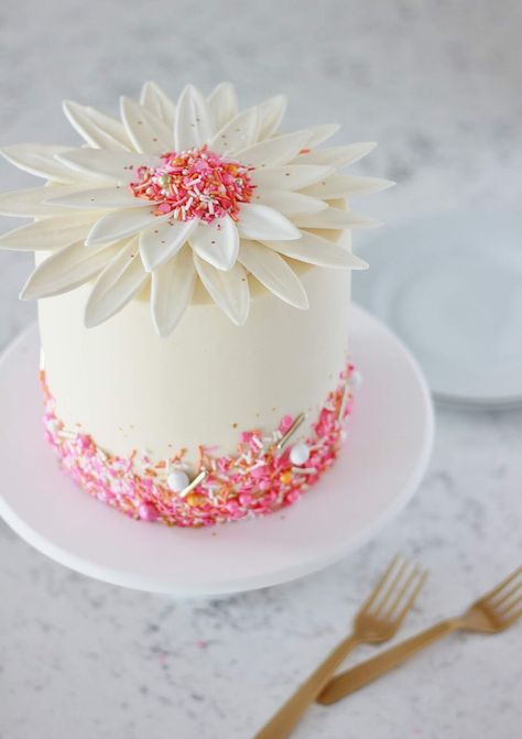 Candy Melt Daisy Cake - Baking with Blondie Baking With Blondie, Daisy Cake, Daisy Cakes, Chocolate Candy Melts, Chocolate Flowers, Little Cakes, Fun Cupcakes, Floral Cake, Easter Cakes