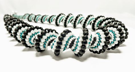 Black White and Blue Cellini Spiral by FusionFrenzy Cellini Spiral, Jewelry Making Ideas, Meat And Potatoes, Spiral Necklace, Jewelry Black, Bead Stitching, Seed Bead Necklace, Bead Jewelry, Bead Crochet