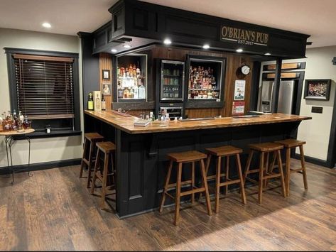 Bars For Home Man Caves, Home Sports Bar Ideas, Basement Sports Bar Ideas, Pub Style Basement, Home Sports Bar, Home Pub Ideas, Basement Sports Bar, Basement Pub, Rustic Basement Bar