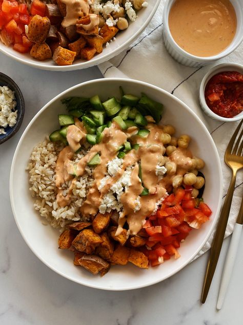 Something Nutritious, Harissa Tofu, Sweet Potato Feta, Soul Nourishment, Sweet Potato Bowl, Harissa Recipes, Inflammation Recipes, Sweet Potato Bowls, 2023 Recipes