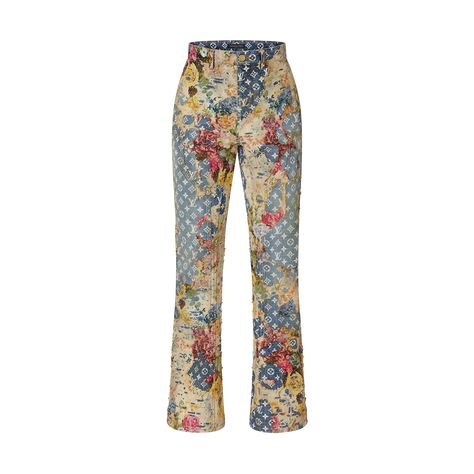 Destroyed Carpenter Bell Bottom Denim - Ready to Wear | LOUIS VUITTON Destroyed Aesthetic, Madewell Outfits, Home Wear Women Casual, Airport Fashion, Lv Monogram, Louis Vuitton Official, Carpenter Pants, Fashion Joggers, Floral Pants