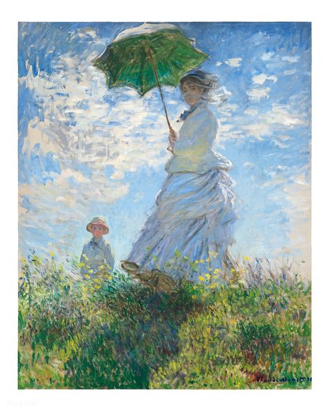 Download premium illustration of Woman with a Parasol, Madame Monet and Her Son (1875) by Claude Monet. about lighting, ancient, antique, art and Woman With A Parasol, Monte Everest, Monet Poster, Monet Paintings, Impressionist Artists, Different Art Styles, Painting People, Postcard Collection, National Gallery Of Art