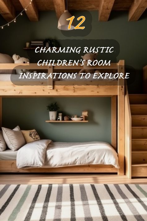 Explore these delightful rustic children's room ideas that blend comfort and style! I love how the natural wood tones and calming colors create a cozy atmosphere, perfect for sparking imagination and adventure. From bunk beds to unique shelving, discover the elements that make these spaces truly special. Custom Built In Bunks, Short Bunk Beds For Kids, Vintage Camp Theme Bedroom, Bunkbed Bedroom Ideas Small Room, Boys Bunk Room Ideas, Rustic Bunk Room, Kids Hunting Bedroom, Boys Room Ideas Bunk Beds, Cabin Bunk Room Ideas