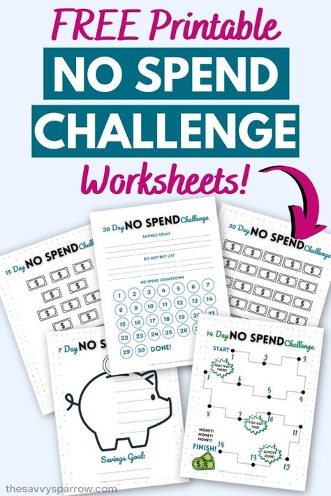 Learn how to do a no spend challenge to save money fast! Great money tips for saving money for the holidays or big purchases! Use these free printable No Spend Challenge worksheets to help you stay on track during your no spend month, no spend week, or no spend two weeks. Loads of great tips for saving money! Free No Spend Month Tracker, Free Budget Challenge Printables, Saving Money Ideas Challenges Free Printable, No Spend Printable, Money Saving Sheets Free Printables, No Spend Tracker Printable, No Spend Challenge Printable Free, Savings Challenge Monthly Free Printable, Free Printable Savings Tracker