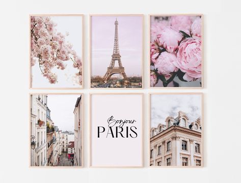 "Paris wall art, gallery wall set of 6 prints, pink Paris photography prints, fashion flower posters, printable wall art. #459 ------------------------------------------------------ ❗ This item is for DIGITAL DOWNLOAD. No physical item will be shipped. The frame is not included ------------------------------------------------------ Prints will be available immediately after purchase to print yourself at home or in a local print shop, or upload the files to an online printing service. YOU PURCHAS Paris Room Ideas, Paris Inspired Bedroom, Pink Floral Decor, Flower Posters, Paris Artwork, Paris Rooms, Business Boutique, Prints Pink, Eiffel Tower Print