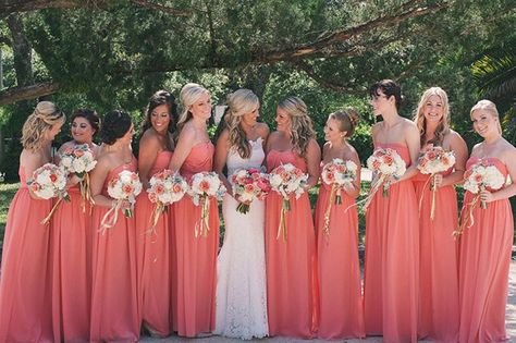 Coral And Gold Wedding, Sunset Wedding Theme, Coral Wedding Decorations, Coral Wedding Colors, Indian Wedding Receptions, College Sweethearts, Wedding In Florida, Coral Bridesmaid, Barn Wedding Reception