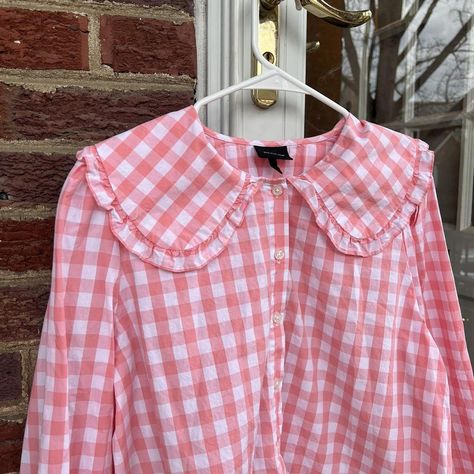 Gingham Cottagecore, Cottagecore Blouse, Bib Collar, Oversized Collar, Blouse Shirt, Peter Pan Collar, Aesthetic Fashion, Pink And White, Shirt Outfit