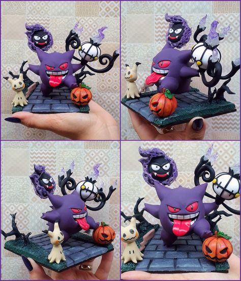 Figure Diorama, Pokemon Project, Polymer Clay Halloween, Pokemon Halloween, Pokemon Craft, Cute Kawaii Animals, Chocolate Art, Polymer Clay Sculptures, Polymer Clay Diy