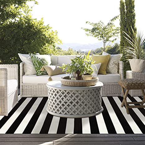 Layered Door Mats, Black And White Outdoor Rug, Modern Pool And Spa, Backyard Envy, Outdoor Patio Rug, Porch Front Door, White Modern Farmhouse, Patio Rug, Patio Inspiration