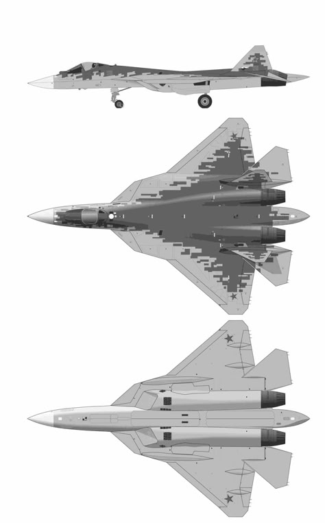 Sukhoi Su-57 Blueprint - Download free blueprint for 3D modeling Su 57 Sukhoi, Blueprint For 3d Modeling, Russian Fighter Jets, Stealth Fighter, Aircraft Propeller, Russian Fighter, Stealth Aircraft, Airplane Fighter, Military Airplane