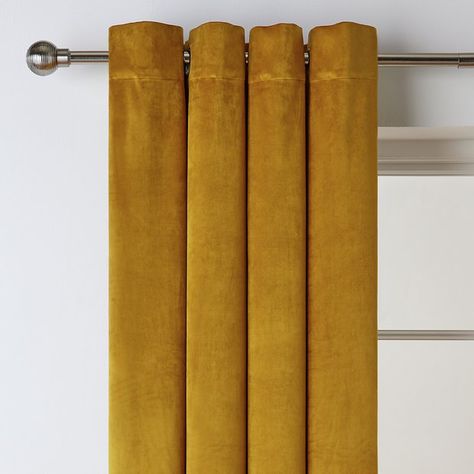 Buy Habitat Matte Velvet Dimout Eyelet Curtains - Mustard | Curtains | Habitat Green Room Yellow Curtains, Gold Velvet Curtains Living Room, Mustard Velvet Curtains, Mustard Curtains Bedroom, Mustard Yellow Curtains Living Room, Mustard Curtains Living Room, Yellow Velvet Curtains, Ochre Curtains, Gold Velvet Curtains