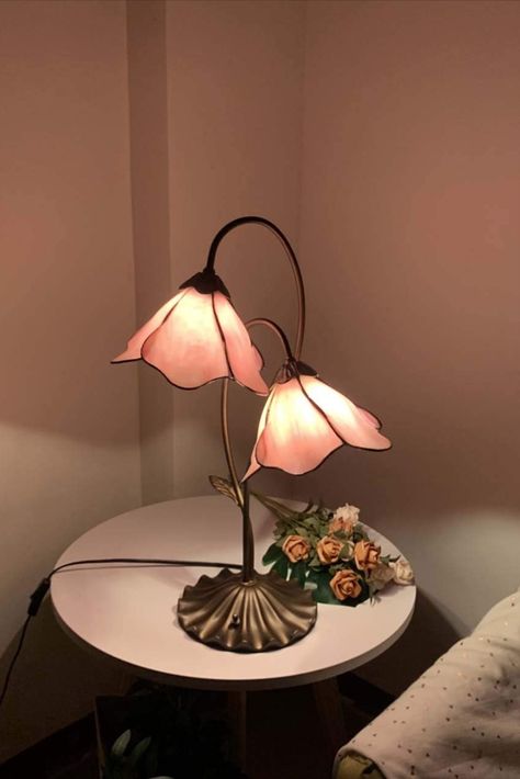 Bieye L10811 Flower Tiffany Style Stained Glass Table Lamp with 8-inch Wide Bent Glass Lampshade Lily Pad Base (2-Light, Pink) Stained Glass Table, Stained Glass Table Lamps, Tiffany Style Table Lamps, Pink Table Lamp, Small Space Bedroom, I Love Lamp, Flower Lamp, Antique Floral, Glass Lampshade