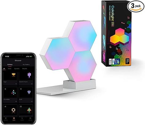 Amazon.com: Cololight Hexagon Lights, Wall Light for Room Decor, Night Light, Music Sync LED Gaming Light, App Control Cool RGB Lights for Bedroom Decoration, Work with Alexa&Google 3Pcs PRO Hexagon Lights Wall, Hexagon Lights, Light For Room, Stylish Room Decor, Unusual Lighting, Light App, Rgb Lights, Mood Lamps, Light Panels