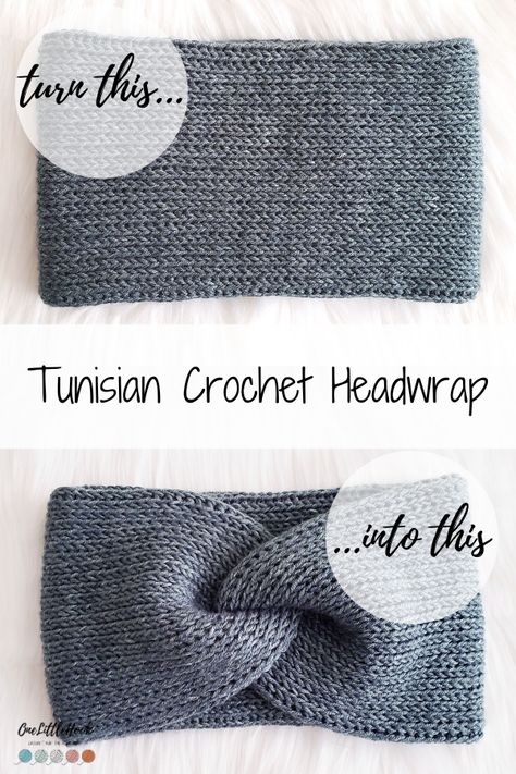 Crochet this simple Tunisian Crochet Headwrap with this FREE pattern.  Create the knot twist finish with this pattern link! Knit Ear Warmer Pattern Free, Crochet Headwrap, Crochet Nose Warmer, Tunisian Crochet Headband, Crochet Headband Tunisian, Tunisian Crochet Earwarmer Pattern, Crochet Twist Ear Warmer, Crochet Ear Warmer Free Pattern Winter Twisted Headband, Crochet Ear Warmer Free Pattern