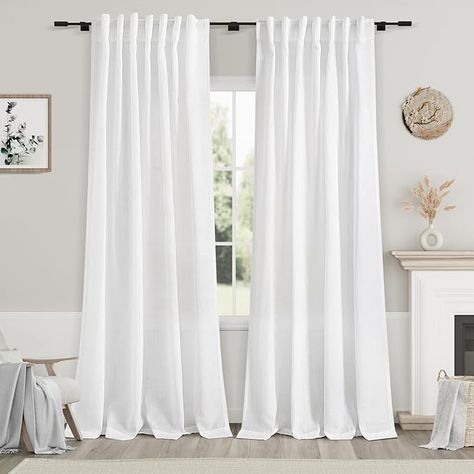 Curtains Modern Farmhouse, Sheer White Curtains, Farmhouse Coastal Decor, White Linen Curtains, Curtain For Living Room, Sheer Linen Curtains, Farmhouse Coastal, White Sheer Curtains, Cotton Texture