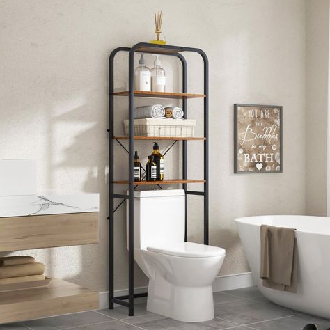 PRICES MAY VARY. 【Stand Shelf Dimension】 Stand Rack Overall Size: 25.2L x 9.8W x 67.6H Inches. Display shelf max weight capacity is 33lbs. Kindly remind please check the shelf size carefully before purchase to avoid trouble. 【Quality Material】 SogesHome 4-Tier over the toilet shelf is composed of high-quality P2 grade 15mm particleboard with retro style color fish, based with 20*20mm metal tube to ensure long-lasting use. With anti-falling device, provide excellent stability and sturdiness, it m Organizing Toiletries, Toilet Storage Rack, Freestanding Bathroom Shelves, Freestanding Bathroom Storage, Over Toilet Storage, Wall Mounted Storage Shelves, Over The Toilet Storage, Toilet Shelves, Space Saving Bathroom