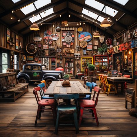 Rustic Garage, Interior Design Bar, Honeycomb Wallpaper, Restaurant Trends, Garage Attic, Garage Style, Game Room Family, Garage Accessories, Old Garage