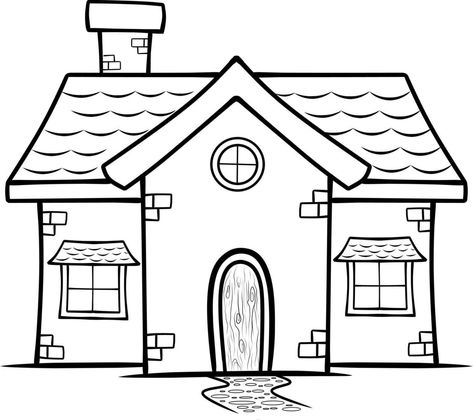 Drawing Ideas House Easy, House Clipart Black And White, House Outline Drawing, House Coloring Pages Free Printable, Cute House Drawing, Small House Drawing, Easy House Drawing, House Coloring Pages For Kids, Dream House Drawing