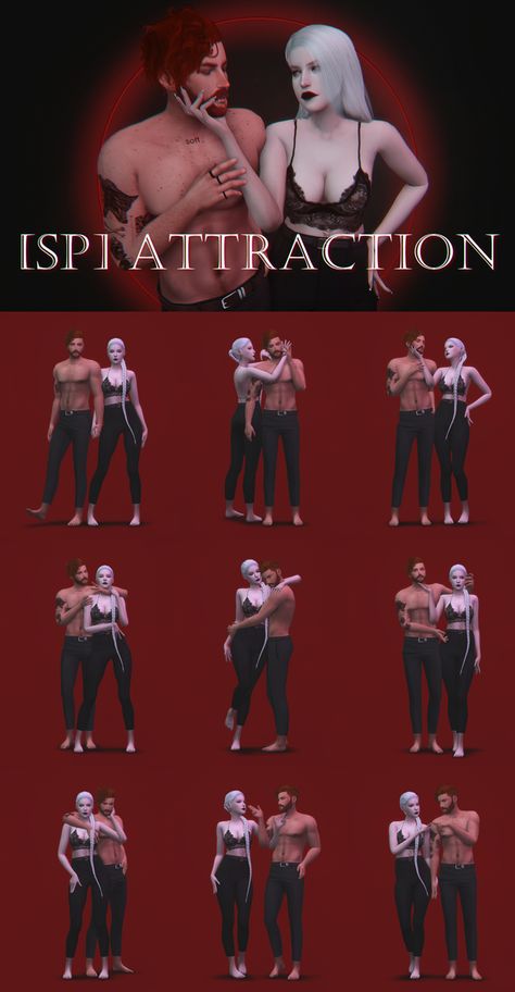 [SP]Attraction | sciophobis on Patreon Goth Poses, Sims 4 Couple Poses, Sims Poses, The Sims 4 Cabelos, Sims Stories, Sims 4 Patreon, Sims 4 Family, 4 Poses, Couples Modeling