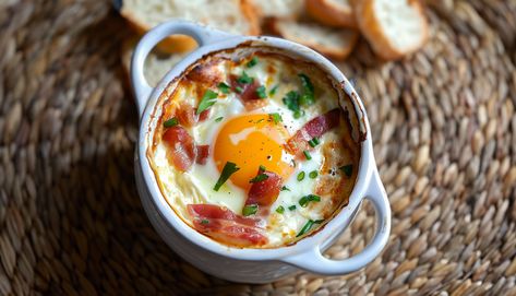 Découvrez notre recette gourmande d'œufs cocotte au chèvre et aux lardons, parfaite pour une entrée savoureuse. Menu Breakfast, Fun Recipes, Dinner Inspiration, Hors D'oeuvres, Good Food, Nutrition