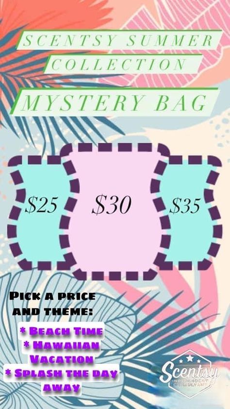 Message me if interested ! Scentsy summer mystery bag ! Summer Mystery Bags Scentsy, Scentsy Mystery Bag Ideas Summer, Mystery Bags Scentsy, Scentsy Mystery Bag Ideas, Mystery Bag Ideas, Mystery Bags, Scentsy Ideas, Mystery Bag, Bag Ideas