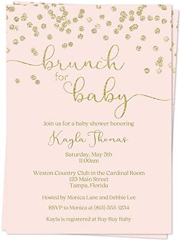 Mimosa Champagne, Glam Invitation, Pink Invitation, Gold Glitter Confetti, Bridal Invitations, Pink Baby Shower Invitations, Baby Shower Brunch, Bridal Shower Cards, Pink Color Schemes