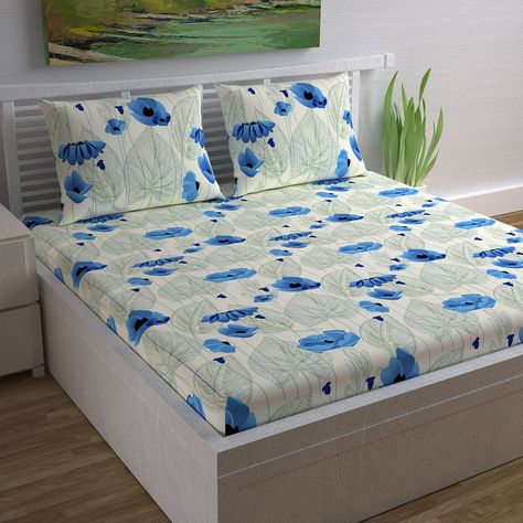 Divine Casa Magic 104 TC #Cotton #Double Bedsheet with 2 Pillow Covers - #Modern, #Blue / #Floral Bedsheet Design, Bed Sheets Sale, Design Bedroom Ideas, Bed Sheet Painting Design, Sheet Painting, Black Bedroom Design, Designer Bed Sheets, Best Bed Sheets, Twin Bed Sheets