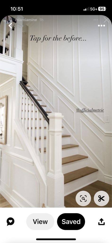 Staircase With Half Wall And Railing, Stairwell Wall Paneling, Stairway Wall Molding, Picture Frame Molding Stairs, Trimwork Ideas, Hallway Paneling, Florida Townhouse, Stairway Pictures, Stair Moulding