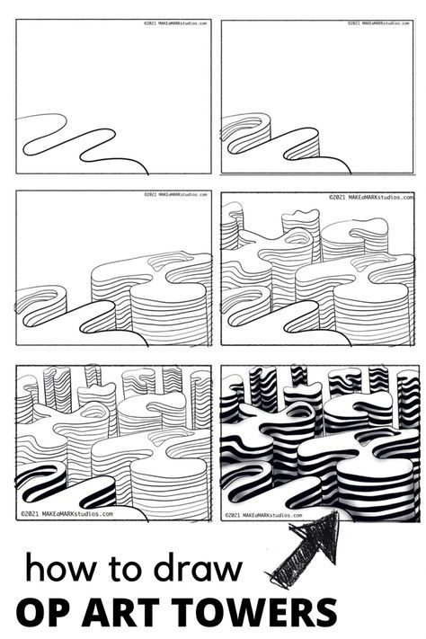 Illusion Art Step By Step, Middle School Optical Illusion Art, Op Art Step By Step Optical Illusions, 3d Art Step By Step, Step By Step Patterns Drawing, Zentangle Art Step By Step, Op Art Middle School, Optical Illusions Art Drawing Step By Step, How To Draw Optical Illusions Step By Step