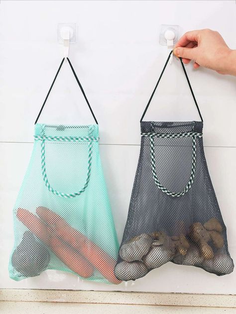 1pc Random Color Vegetable Net Bag | SHEIN USA Mesh Shoulder Bag For Shopping, Shopping Shoulder Bag With Mesh Lining, Daily Use Mesh Bag With Mesh Lining, Mesh Grocery Bag Aesthetic, Kitchen Vegetable Storage, Creative Kitchen, Mesh Produce Bags, Hanging Storage Pockets, Onions