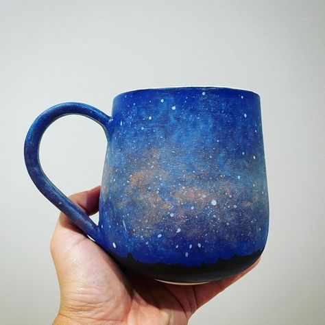 Night Sky Mug, Night Sky Pottery, Space Mug Ceramics, Pottery Painting Night Sky, Space Themed Pottery, Handpainted Ceramic Mug, Galaxy Ceramics, Celestial Ceramics, Ceramic Mug Painting Ideas