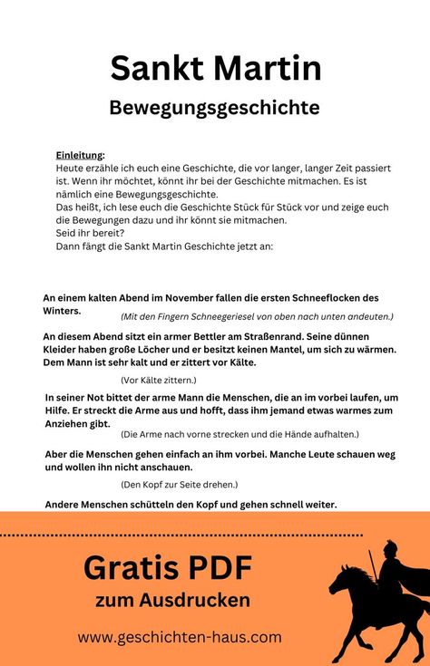 Sankt Martin Bewegungsgeschichte St Martin Kindergarten, St. Martin, St Martin, Saint Martin, Family Life, Literacy, Kindergarten