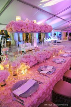 Floral-Tablescape-Centerpiece Wedding Table Pink, Hot Pink Weddings, Tout Rose, Table Set Up, Bridal Show, Rosa Pink, Dream Design, Bar Mitzvah, Wedding Reception Decorations