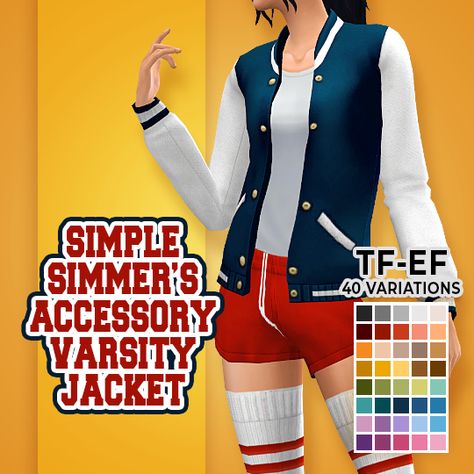 sims 4 cc // custom content clothing // #sims4cc #sims4customcontent #ts4cc // accessory varsity jacket Sims4 Accessories, Cc Accessories, Cc Clothing, Sims 4 Mm Cc, Play Sims, Sims 4 Mm, Sims4 Clothes, Sims4 Cc, Letterman Jacket