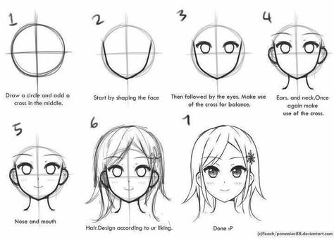 How to Draw an Anime Girl Face, steps, text; How to Draw Manga/Anime How To Draw A Face For Beginners Anime, Anime Basic Sketch, How To Draw Head And Hair, Anime Drawing Tutorials Face, Basic Head Shape Drawing, Basic Anime Drawing For Beginners, Anime Head Sketch, Drawing Tutorial Face Step By Step, Basic Anime Drawing