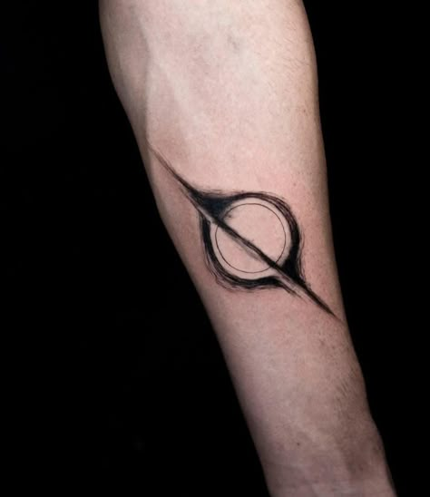 Moderation Tattoo, Relativity Tattoo, Interstellar Tattoo Minimalist, Black Hole Sketch, Paradoxical Tattoo, Black Hole Tattoo Design, Multiverse Tattoo, Tattoos Protection, Construction Tattoo