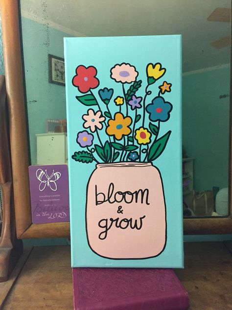 Self Love Painting Canvases Easy, Canvas Painting Ideas Self Love, Flower Pot Canvas Painting, Art Therapy Canvas Ideas, Self Love Canvas Painting, Self Love Painting Ideas On Canvas, Self Care Painting Ideas, Positive Painting Ideas, Self Love Painting Canvases