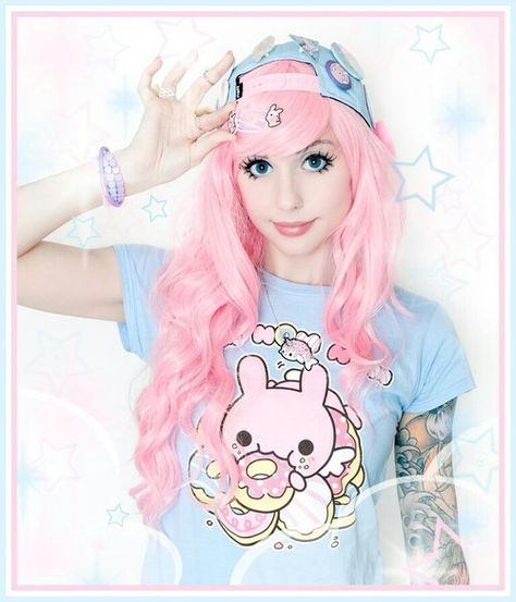 // Alexa Poletti, Tasty Peach, Kawaii Pastel Goth, Peach Shirt, Pastel Goth Fashion, Pastel Grunge, Kawaii Goth, Kawaii Harajuku, Pastel Outfit