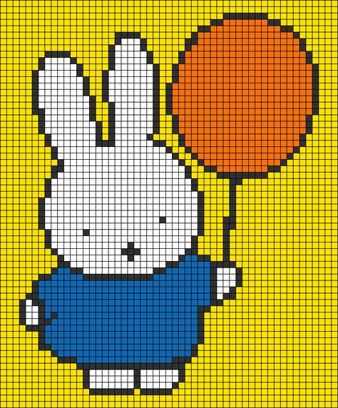 Miffy Pixel Art, Miffy Grid Pattern, Miffy Alpha Pattern, Rabbit Grid Pattern, Miffy Tapestry Crochet, Bunny Alpha Pattern, Alpha Patterns Crochet Totoro, Hama Beads Design, Pixel Crochet