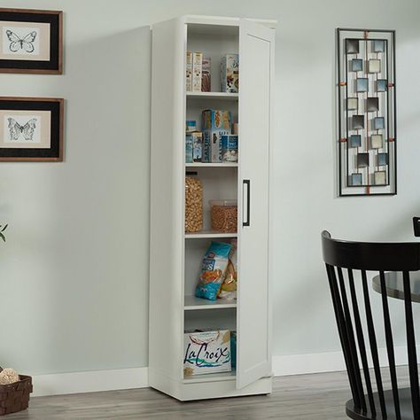 Door Pantry Storage, Single Door Pantry, White Kitchen Pantry, Kitchen Pantry Cupboard, White Pantry, Customizable Storage, Narrow Storage Cabinet, White Storage Cabinets, Large Door