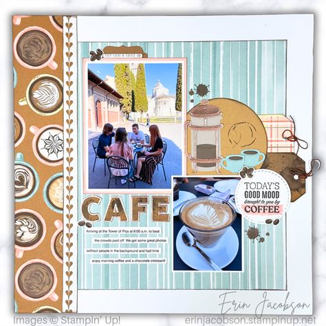 The Latte Love collection from Stampin’ Up! is the cutest coffee themed collection and I could not wait to create both scrapbook layouts and handmade cards with these fun coffee stamps and pattern paper. You can head on over to my YouTube channel to hear the story behind the photos as well as scrapbooking design techniques along the way. Everything I used to create this layout can be found in the description box of the video. #scrapbooking #scrapbooklayout Ctmh Scrapbooking Layouts, Scrapbooking Design, Coffee Stamps, Love Scrapbook, Paper Layout, Vacation Scrapbook, Scrapbook Videos, Design Techniques, Memory Scrapbook