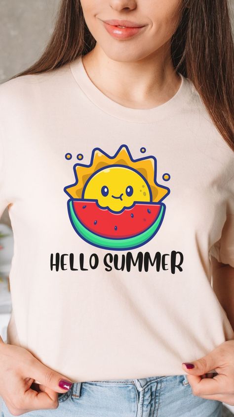 Watermelon Tshirt, Watermelon Shirt, Smiling Sun, Juicy Watermelon, Summer Meals, Fruit Design, Delicious Fruit, Summer Tee, Hello Summer