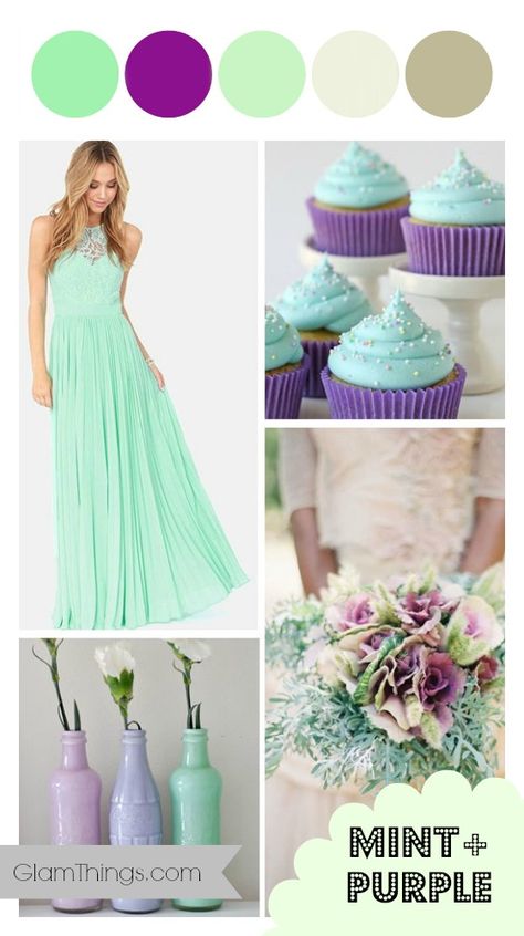 Purple And Mint Green Wedding, Green And Purple Wedding Theme, Trendy Wedding Colors, Wedding Colors Schemes, Mint Green And Purple, Mint Color Palettes, Wedding Color Schemes Winter, Winter Wedding Planning, Wedding Color Scheme