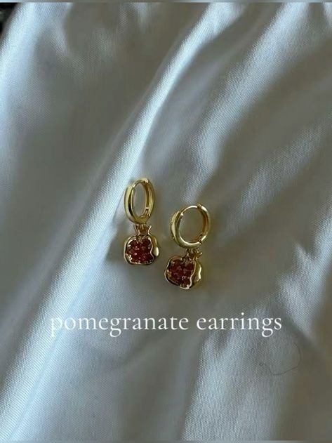 #Earring #Pomegranate #aesthetic #Redearring #jewelry Pomegranate Aesthetic, Pomegranate Earrings, Nature Inspired Jewelry, Red Earrings, Elegant Accessories, Gold Hoops, Ear Jewelry, Fashion Essentials, Accessories Unique