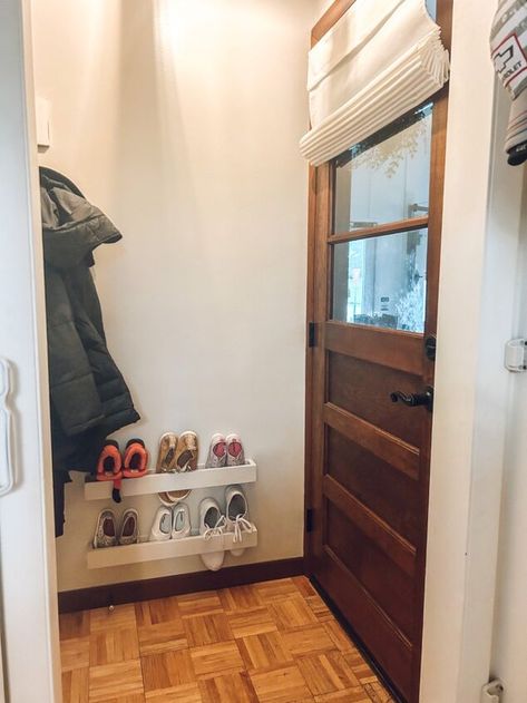 DIY Shallow Shoe Rack Entry Way Shoe, Benjamin Moore Light Pewter, Declutter Checklist, Wedge Shoe, Doors And Floors, How To Clean Silver, St Marys, Narrow Shoes, Rv Ideas