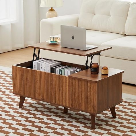 Amazon.com: wirrytor Wooden Fluted Lift Top Coffee Table with Hidden Compartment, Modern Rectangle Center Tables with Adjustable Storage Shelf, Lift Tabletop Dining Table for Home Living Room Office(Natural) : Home & Kitchen Lift Coffee Table, Center Tables, Coffee Table Rectangle, Lift Top Coffee Table, Rustic Coffee Tables, Brown Living Room, Coffee Table With Storage, Large Storage, Storage Shelf