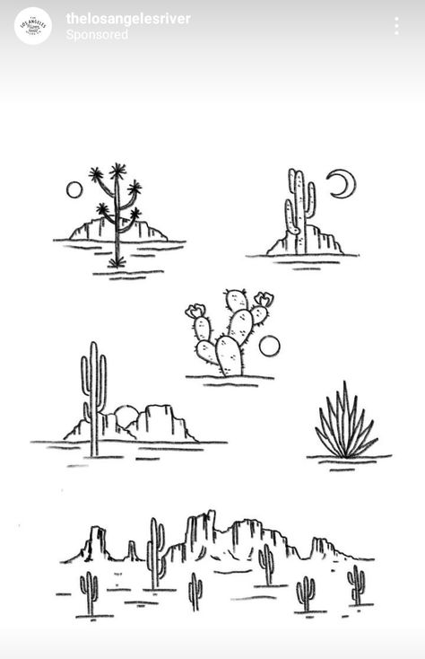 Cactus Tattoo Western, Rivers In The Desert Tattoo, Marfa Texas Tattoo, Matching Desert Tattoo, Desert Cowboy Tattoo, Desert Sunrise Tattoo, Small Desert Tattoo Ideas, Western Tattoos Cactus, Simple Joshua Tree Tattoo