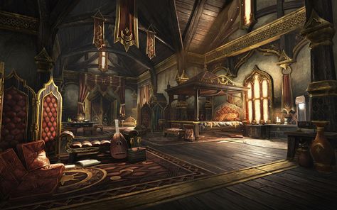 Room Concept Art, Medieval Bedroom, Cair Paravel, Interior Concept Art, Room Concept, Fantasy Bedroom, Fantasy Rooms, Castle Aesthetic, Castles Interior