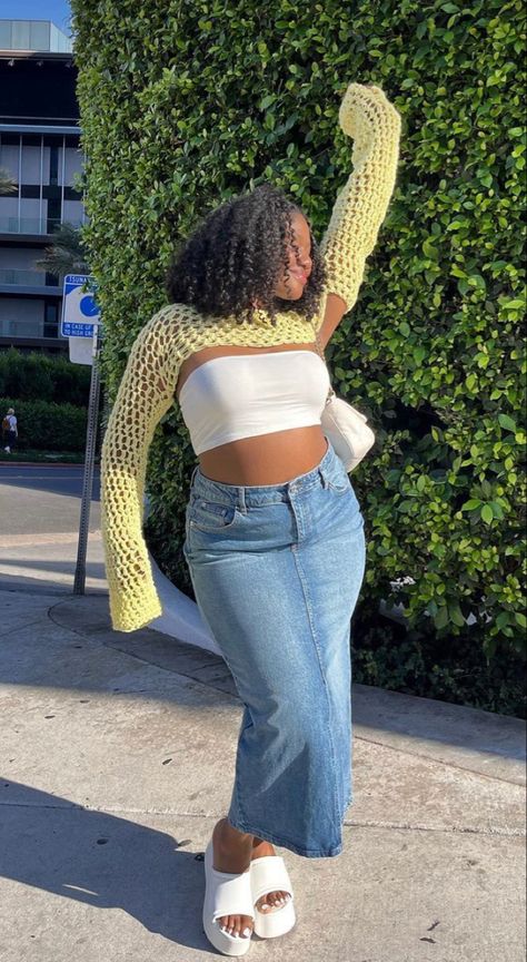 Crochet Shrugs, Crochet Shrug, Jean Skirt, Ankara, Plus Size Fashion, Fashion Inspo, Crop Top, Plus Size, Skirt